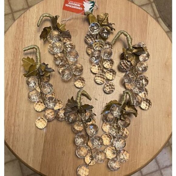 Vintage Hanfords CRYSTAL BUNCH OF GRAPES Lot Of 6 Christmas Tree Ornament - Picture 2 of 3